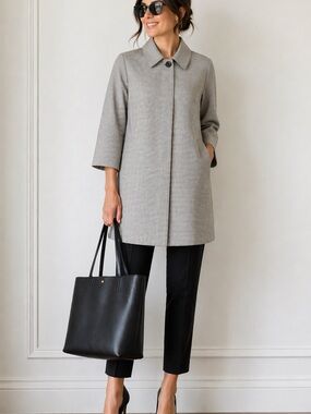 Donatella Micro Check Coat Jacket Black White Minimalist Chic Large Rain